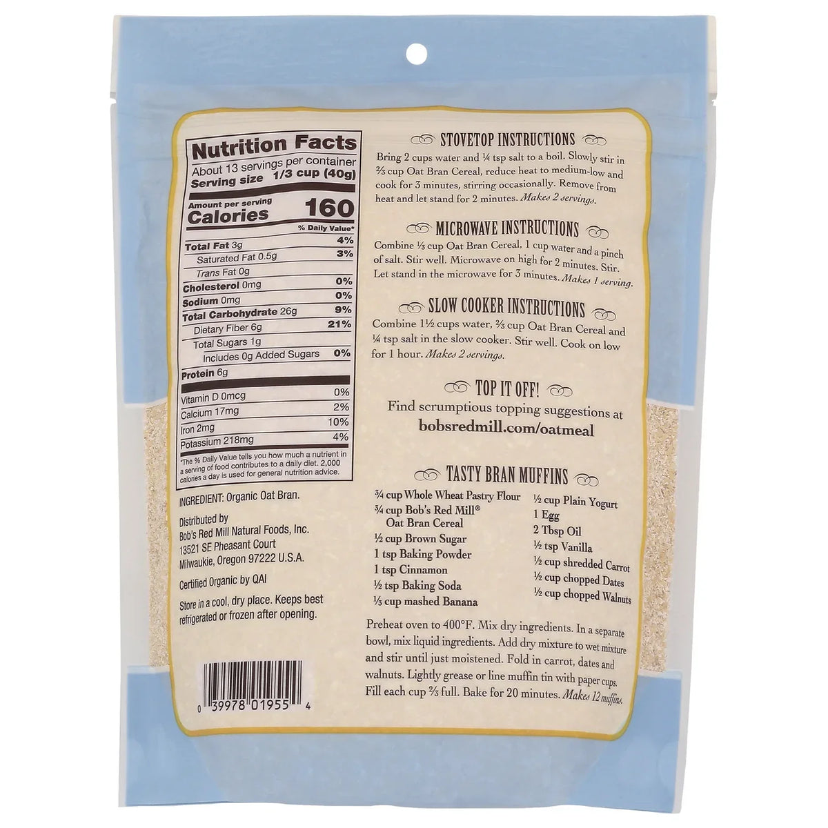 Organic High Fiber Oat Bran Hot Cereal
