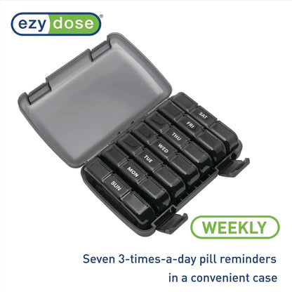 Ezy Dose Pill Organizer Weekly 3x/Day Medtime Planner Black